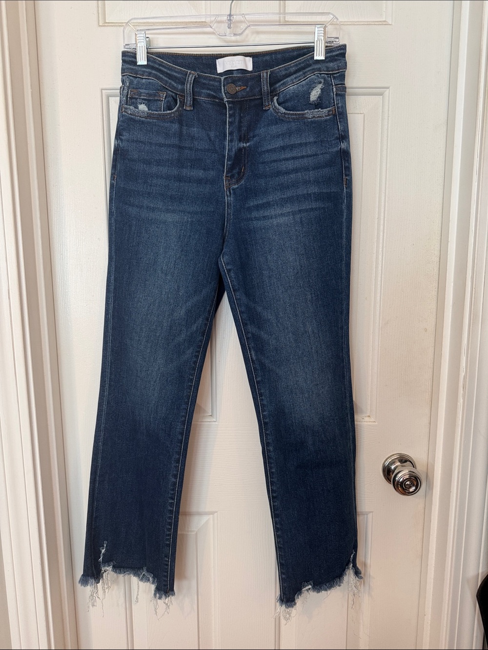 VERVET BY FLYING MONKEY Dark Blue Raw-Hem Cropped Jeans